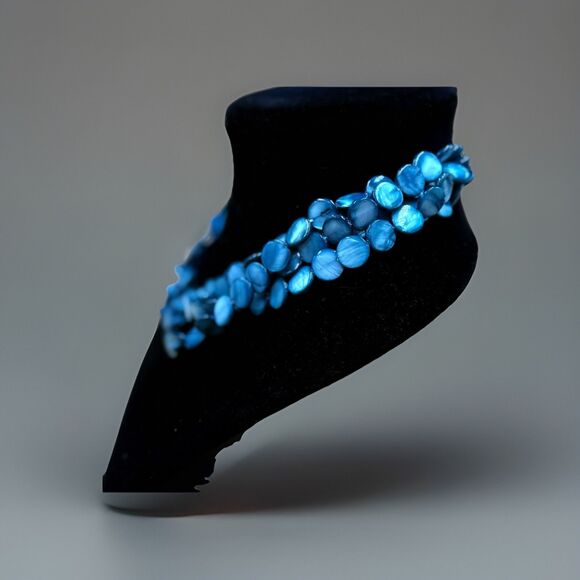 Vintage Turquoise Blue Mother of Pearl Shell Multi Strand Necklace - Picture 4 of 4